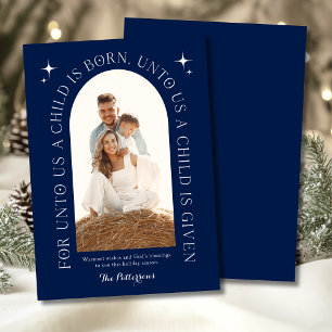 Religiöse Weihnachtsfamilienfoto Blau Minimalistis Feiertagskarte
