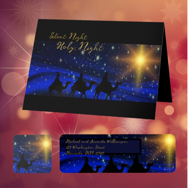 Religiöse Weihnachtskarte Blauer Segen Elegant Feiertagskarte (Personalized Religious Christmas Card Blue Blessing Elegant. Printed or Digital Downloadable Cards)