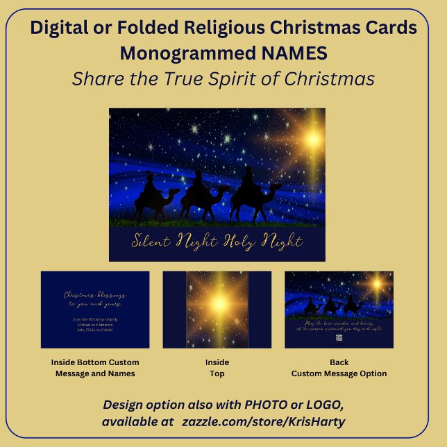 Religiöse Weihnachtskarte Blauer Segen Elegant Feiertagskarte (Share the true Spirit of Christmas with loved ones with this sacred imagery of the Three Wise Men.)