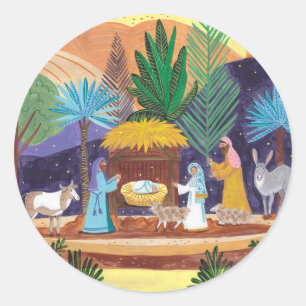 Religiöse Weihnachtskrippe Ehre sei Gott zu Weihna Runder Aufkleber