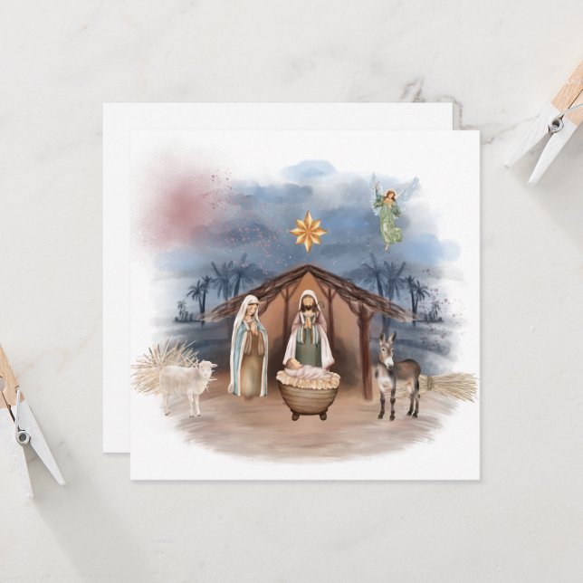 Religiöse Weihnachtskrippe Geburt Jesus Taufe Einladung (Vorderseite/Rückseite Beispiel)