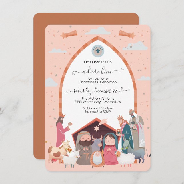 Religiöse Weihnachtskrippe Party Einladung (Vorne/Hinten)