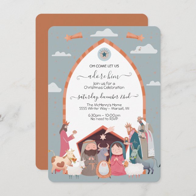 Religiöse Weihnachtskrippe Party Einladung (Vorne/Hinten)
