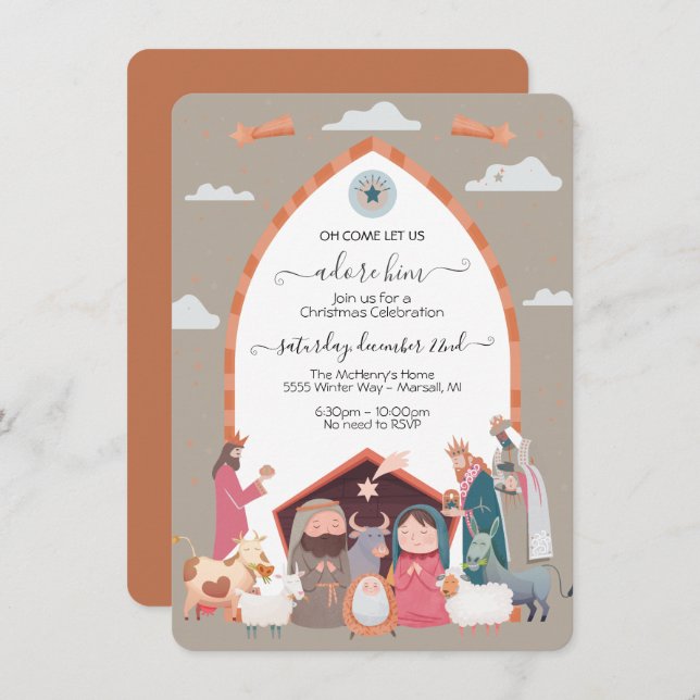 Religiöse Weihnachtskrippe Party Einladung (Vorne/Hinten)
