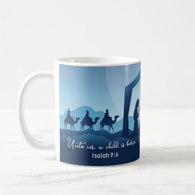 Religiöse Weihnachtskrippen Blaue Christlich Kaffeetasse (Links)