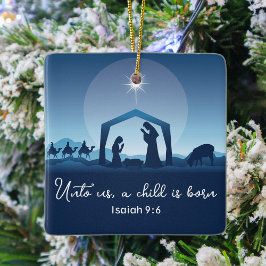 Religiöse Weihnachtskrippen Blaue Christlich Keramikornament