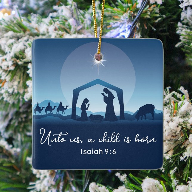 Religiöse Weihnachtskrippen Blaue Christlich Keramikornament (Von Creator hochgeladen)