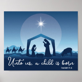 Religiöse Weihnachtskrippen Blaue Christlich Poster