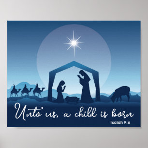 Religiöse Weihnachtskrippen Blaue Christlich Poster