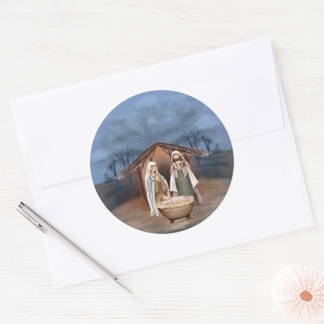 Religiöse Weihnachtskrippen Runder Aufkleber (Umschlag)