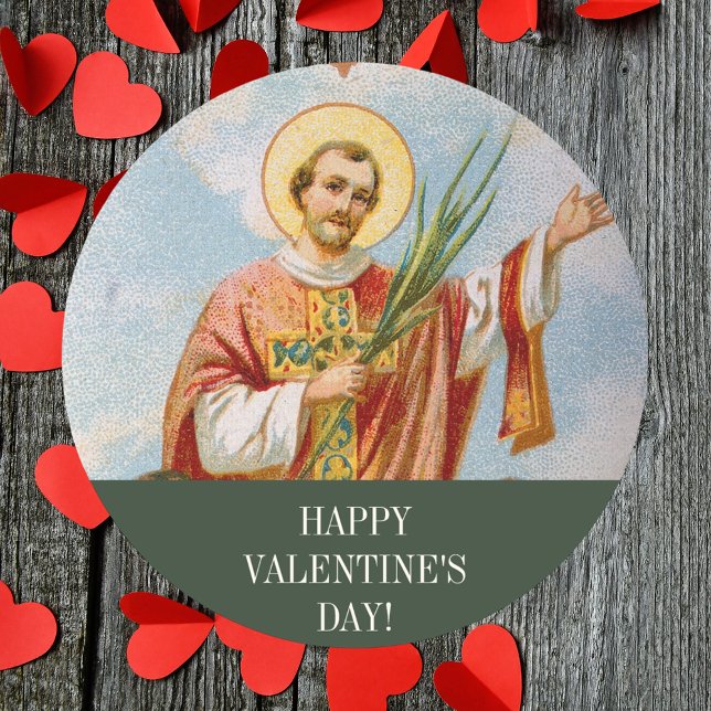 Religiöser Christlich-katholischer Glückstag Valen Runder Aufkleber (Religious Christian Catholic St Valentine Happy Saint Valentine's Day Classic Round Sticker)