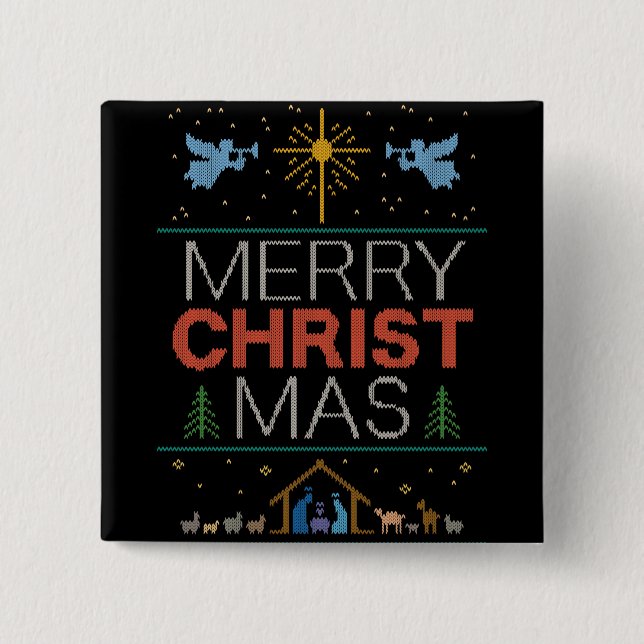 Religiöser Christlicher, hässlich fröhlicher Weihn Button (Vorderseite)