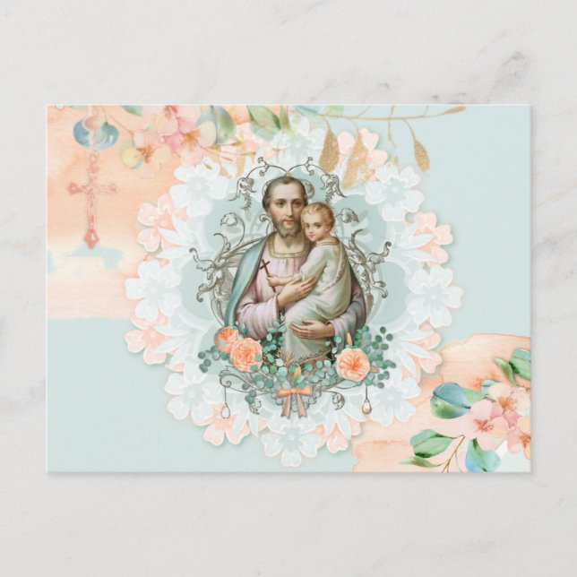 Religiöser floraler St. Joseph Jesus Eukalyptus Pe Postkarte (Vorderseite)
