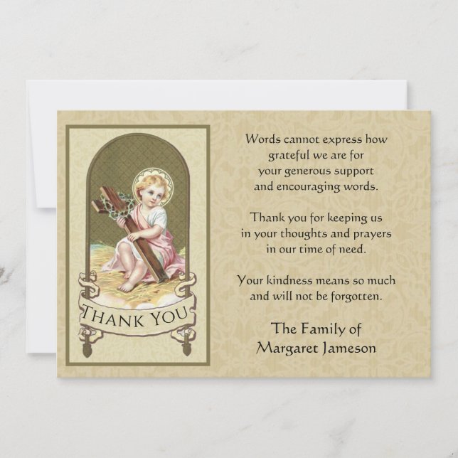 Religiöser katholischer Säugling Jesus Beileid Vie Dankeskarte (Vorderseite)