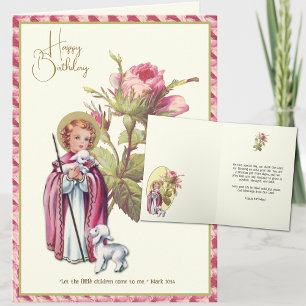 Religiöser Kindergeburtstag Jesus mit Lammrosen Karte