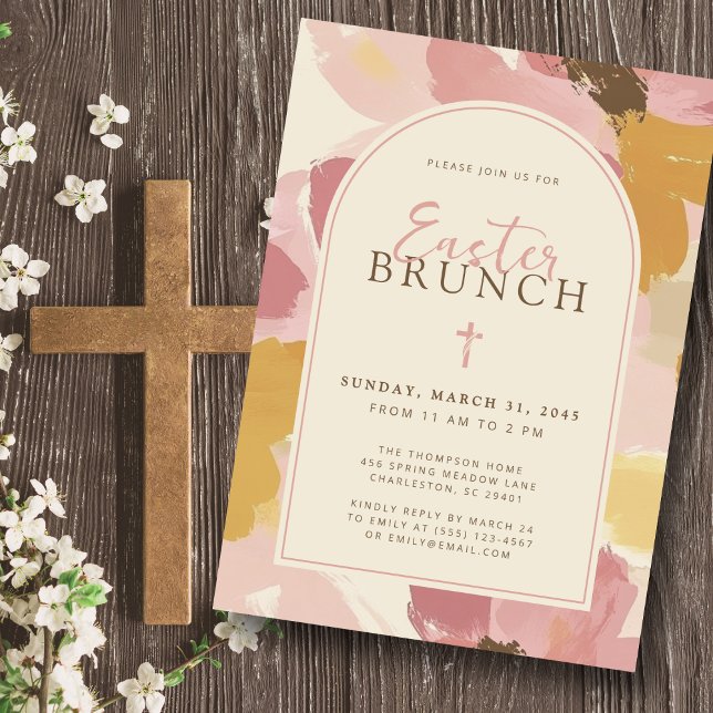 Religiöser Osterbrunch Moderner rosa Bläschen Einladung (Von Creator hochgeladen)