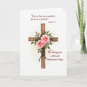 Religiöser Valentinstag Kreuz Rosen Schrift Karte