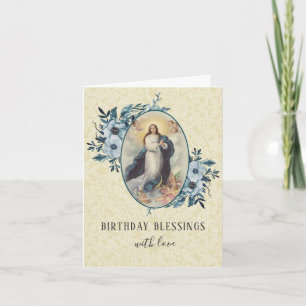 Religiöser Vintage-Jungfrau-Maria-Blumen-Rosenkran Karte