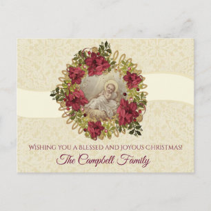 Religiöser Weihnachts-Baby-Jesus-Blumenkranz Postkarte