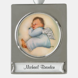 Religiöses Baby-Engels-Schlafen Banner-Ornament Silber