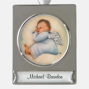 Religiöses Baby-Engels-Schlafen Banner-Ornament Silber