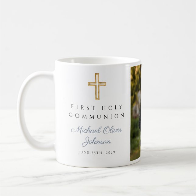 Religiöses Cross Boy First Communion Foto Kaffeetasse (Links)