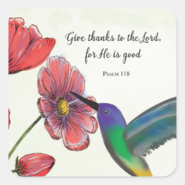 Religiöses Denken an Ihre Blume mit Hummingbird Quadratischer Aufkleber