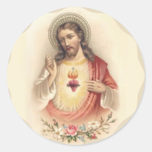 Religiöses Heiligstes Herz Jesu Floral Vintage Runder Aufkleber