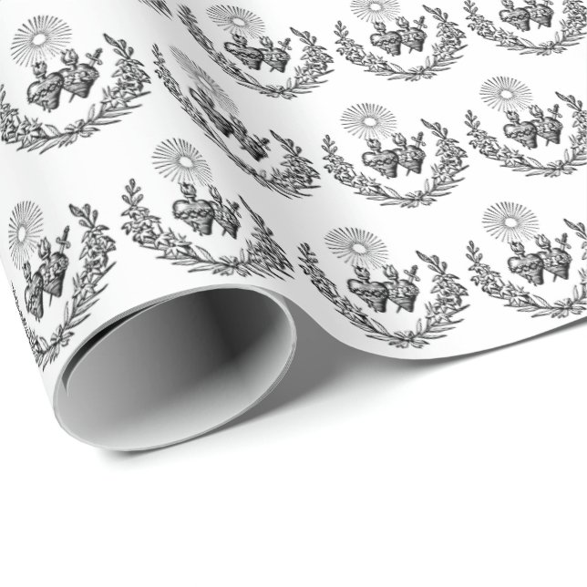 Religiöses Herz Jesu und Maria - Wrapping Paper Geschenkpapier (Rolleneckpunkt)