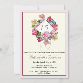 Religiöses Jubiläum Rosenkranz Katholisch Floral Einladung