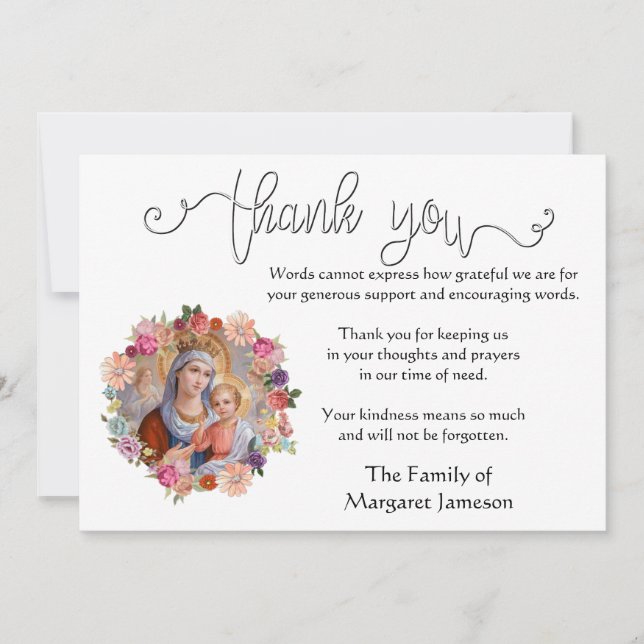 Religiöses katholisches Jungfrau-Mary-Beileid Dankeskarte (Vorderseite)