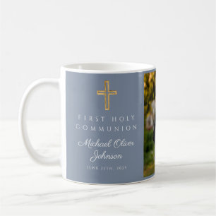Religiöses Kreuz Blau Junge Erstkommunion Foto Kaffeetasse
