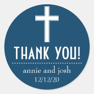 Religiöses Kreuz Danke Labels (Navy Blue/White) Runder Aufkleber
