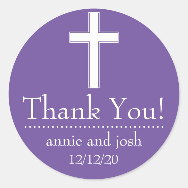 Religiöses Kreuz Danke Labels (Pflaume / Weiß) Runder Aufkleber (Vorderseite)