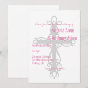 Religiöses Kreuz Elegante Christliche rosa Hochzei Einladung