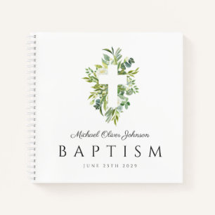Religiöses Kreuz Grün Botanisch Taufe Gast Notizbuch