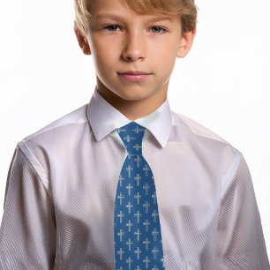 Religiöses Kreuz Klassisch Blau Falsches Silber Ko Krawatte