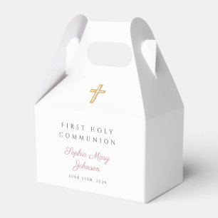 Religiöses Kreuz Rosa Mädchen Erste Kommunion Geschenkschachtel