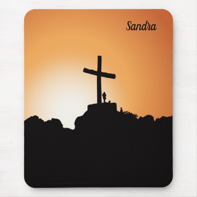 Religiöses Kreuz Sonnenuntergang Christlich Mousepad (Vorne)