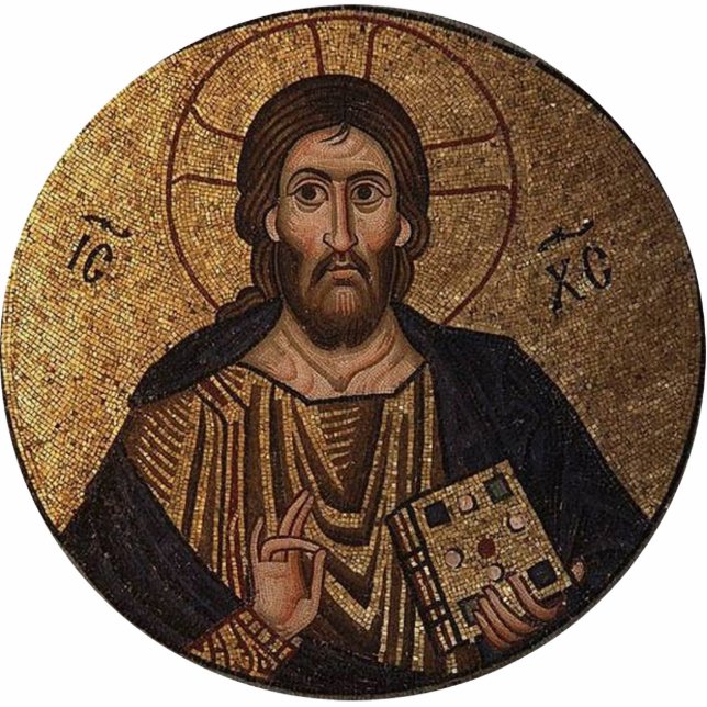 Religiöses Mosaik Christus Pantocrator Freistehende Fotoskulptur (Vorne)