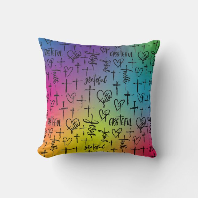 Religiöses Regenbogenkreuz Kissen (Vorderseite)