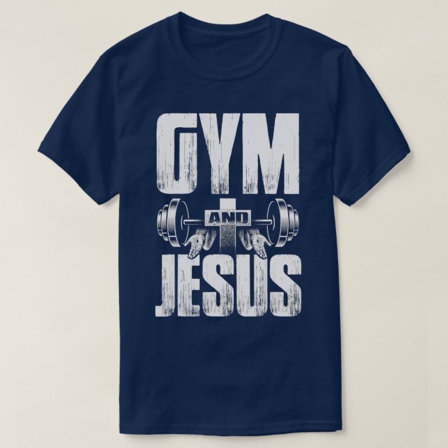 Religiöses Trainingsgymnasium Jesus Barbell hebt G T-Shirt (Design vorne)