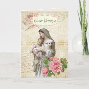 Religiöses Vintage Frohe Ostern Maria Jesus Floral Karte