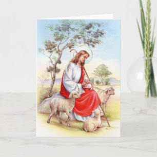 Religiöses vintage Ostern, Jesus der Hirte Feiertagskarte