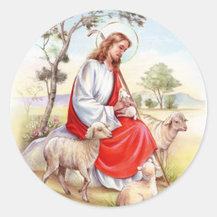 Religiöses vintage Ostern, Jesus der Hirte Runder Aufkleber