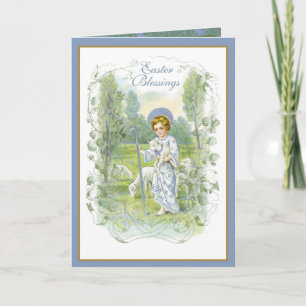 Religiöses Vintage-Ostern Jesus mit Lämmern Feiertagskarte