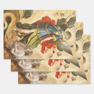 Religiöses Vintage, Sankt Michael besiegt Luzifer Geschenkpapier Set