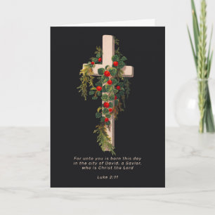 Religiöses Weihnachtskreuz und Schrift Feiertagskarte