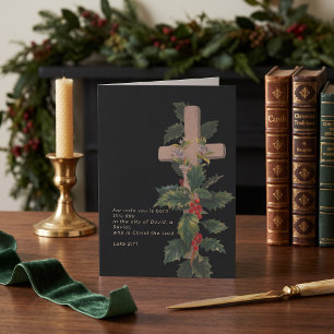 Religiöses Weihnachtskreuz und Schrift Feiertagskarte