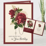 Religious Birthday Virgin Mary Rosary Card Karte<br><div class="desc">Featuring a beautiful traditional Catholic religious image of deep red roses with the holy rosary. Inside is the Blessed Virgin Mary with the Baby Jesus in her arms overlaid on the roses. A scripture verse is on the inside. All text and fonts may be modified to suit the occasion and...</div>